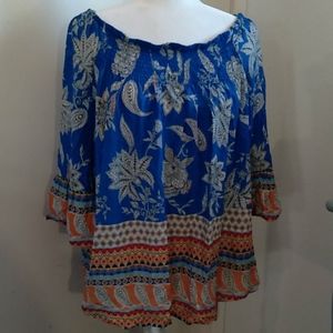 Beach Lunch Lounge floral blouse sz L